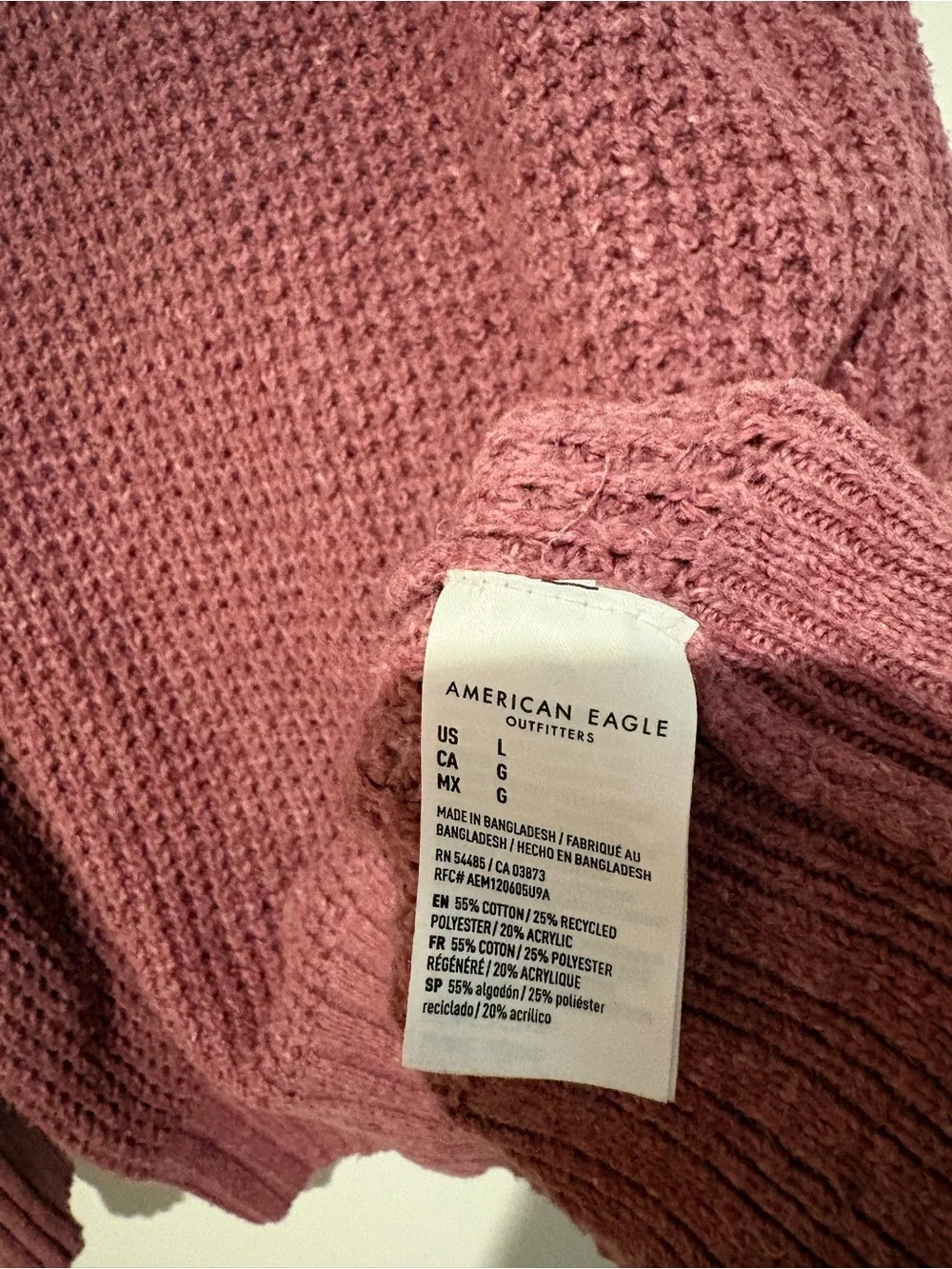 American Eagle Oversized Crew Neck Long Sleeved Waffle Knit Sweater pink large